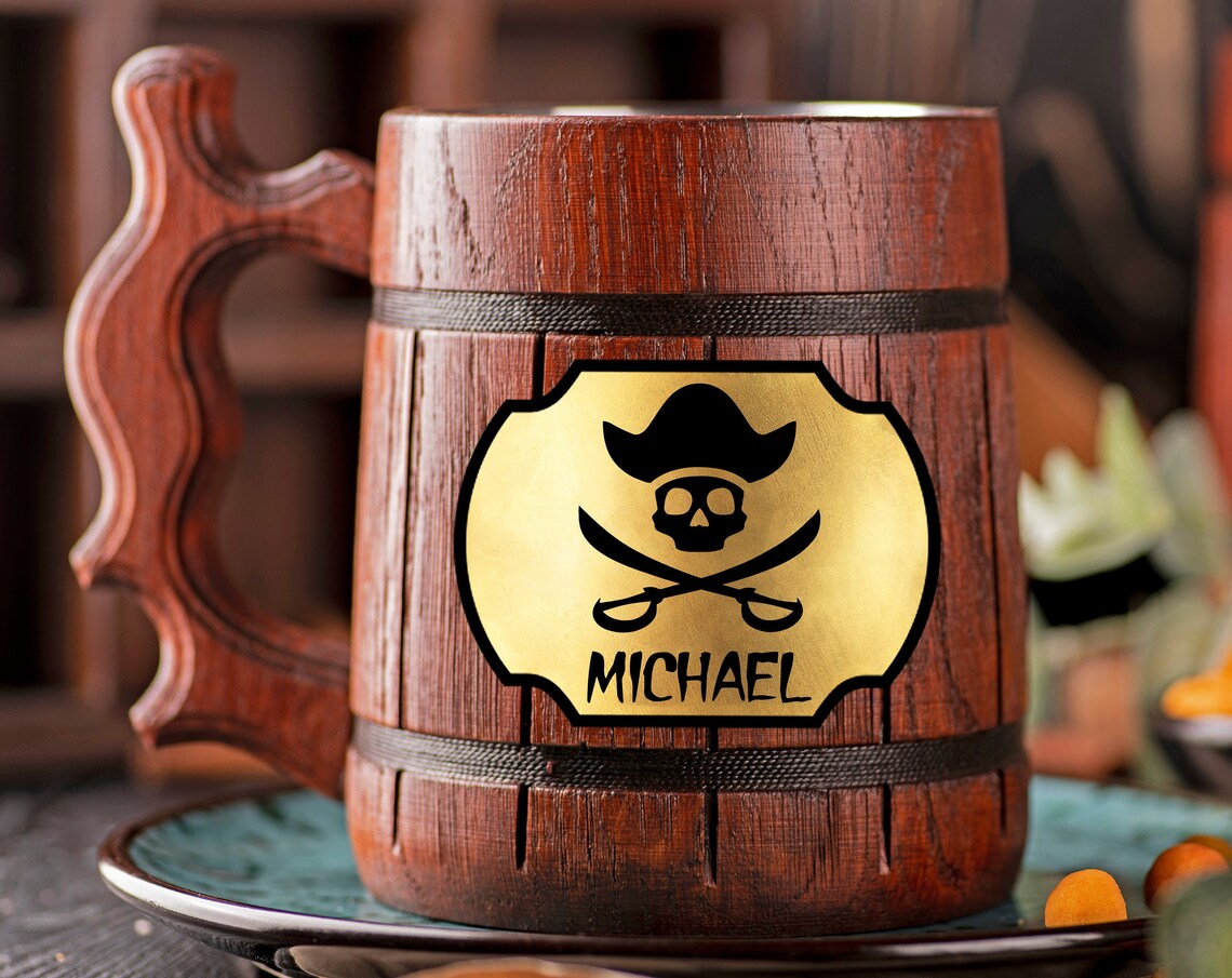 Pirate Skull Wooden Beer Mug Pirate Party Gifts Personalized Etsy UK