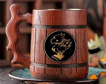 Final Fantasy Chocobo Mug Wooden Tankard Beer Stein Geek Gift for Gamer Mug Personalized Gamer Gift For Him Wooden Beer Mug Gift for Husband