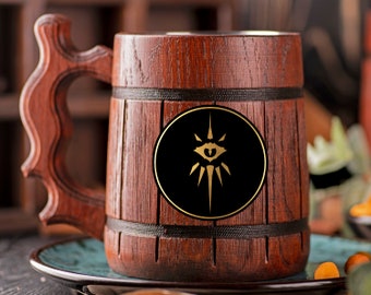 Dungeon and Dragons Warlock Mug Wooden Stein DnD Personalized Gamer Gift For Him D&D Wooden Beer Mug Geek Gift for Husband Mug Beer Tankard