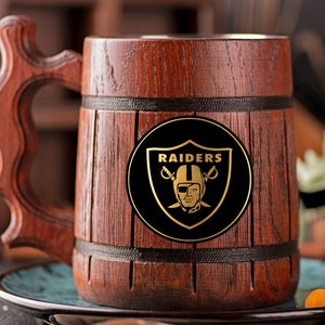 Oakland Raiders Beer Mug Personalized Gift For Him American Football Fan Gifts Wooden Stein Beer Tankard Gift for Husband Fathers Day Gift