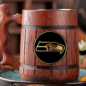 Seattle Seahawks Beer Mug Personalized Gift For Him Christmas Gift American Football Fan Gifts Wooden Stein Beer Tankard Gift for Husband