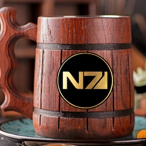 Mass Effect N7 Beer Mug Gamer Gift Personalized Gift For Him Geek Gift for Gamer Wooden Beer Mug Beer Stein Beer Tankard Gift for Husband