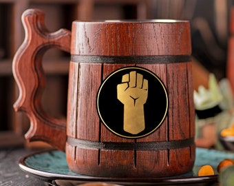 Dungeon and Dragons Mug Monk DnD Personalized Gamer Gift For Him D&D Wooden Stein Beer Tankard Wooden Beer Mug Geek Gift for Husband Mug