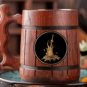Darksouls Inspired Bonfire Mug Gamer Gift For Him Wooden Beer Mug Geek Gift for Gamer Beer Stein Custom Beer Tankard Gift for Husband Mug