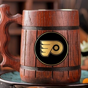 Philadelphia Flyers Beer Mug Personalized Gift For Him Christmas Gift Mug Hockey Fan Gifts Wooden Beer Stein Beer Tankard Gift for Husband