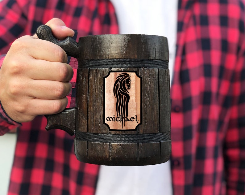 Rohan Mug Personalized Gift For Him LOTR Gift Lord of the Rings Beer Tankard Wooden Beer Mug Wooden Stein Gift for Husband Fathers Day Gift