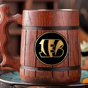 Cincinnati Bengals Beer Mug Personalized Gift For Him Christmas Gift American Football Gifts Wooden Stein Beer Tankard Gift for Husband