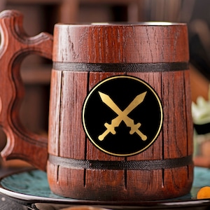 Final Fantasy Gladiator Mug Wooden Tankard Beer Stein Geek Gift for Gamer Personalized Gamer Gift For Him Wooden Beer Mug Gift for Husband