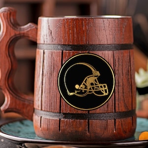 Cleveland Browns Beer Mug Personalized Gift For Him Christmas Gift American Football Fan Gifts Wooden Stein Beer Tankard Gift for Husband
