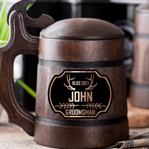 Personalized Gift For Groomsman. Wooden Beer Mug With Lid  Best Man Gift. Wood Stein. Custom Beer Mug Groom Wooden Tankard Groomsmen Gifts