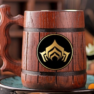 Warframe Mug Personalized Gamer Gift For Him Wooden Beer Mug Beer Stein Beer Tankard Christmas Gift for Husband Mug Geek Gift for Gamer