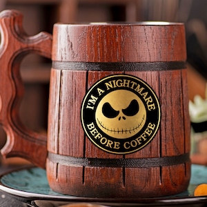 Nightmare Before Coffee Mug Personalized Mens Gift For Him Wooden Beer Mug Wooden Stein Beer Tankard Christmas Gift Mug Husband Gift
