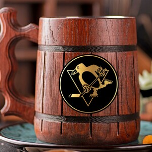 Pittsburgh Penguins Beer Mug Personalized Gift For Him Christmas Gift Mug Hockey Fan Gifts Wooden Beer Stein Beer Tankard Gift for Husband