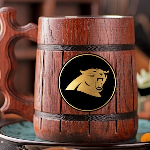 Carolina Panthers Beer Mug Personalized Gift For Him Christmas Gift American Football Fan Gifts Wooden Stein Beer Tankard Gift for Husband