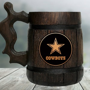 Dallas Cowboys Beer Mug Personalized Gift For Him Fathers Day Gift American Football Fan Gifts Wooden Stein Beer Tankard Gift for Husband