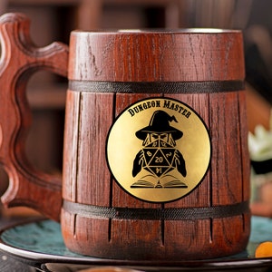 DnD Gift For Dungeon Master Dungeons and Dragons Role Playing Mug Personalized Gift For Him DM D&D Wooden Beer Mug Beer Stein Wooden Tankard