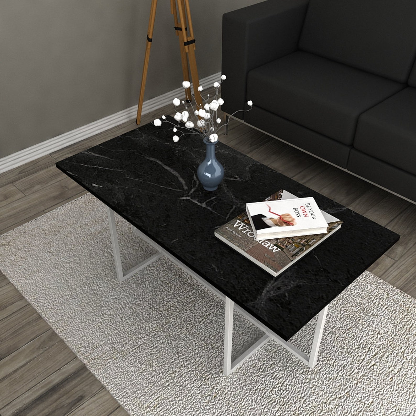 Rectangle Coffee Table Black White Faux Marble With White Etsy Ireland