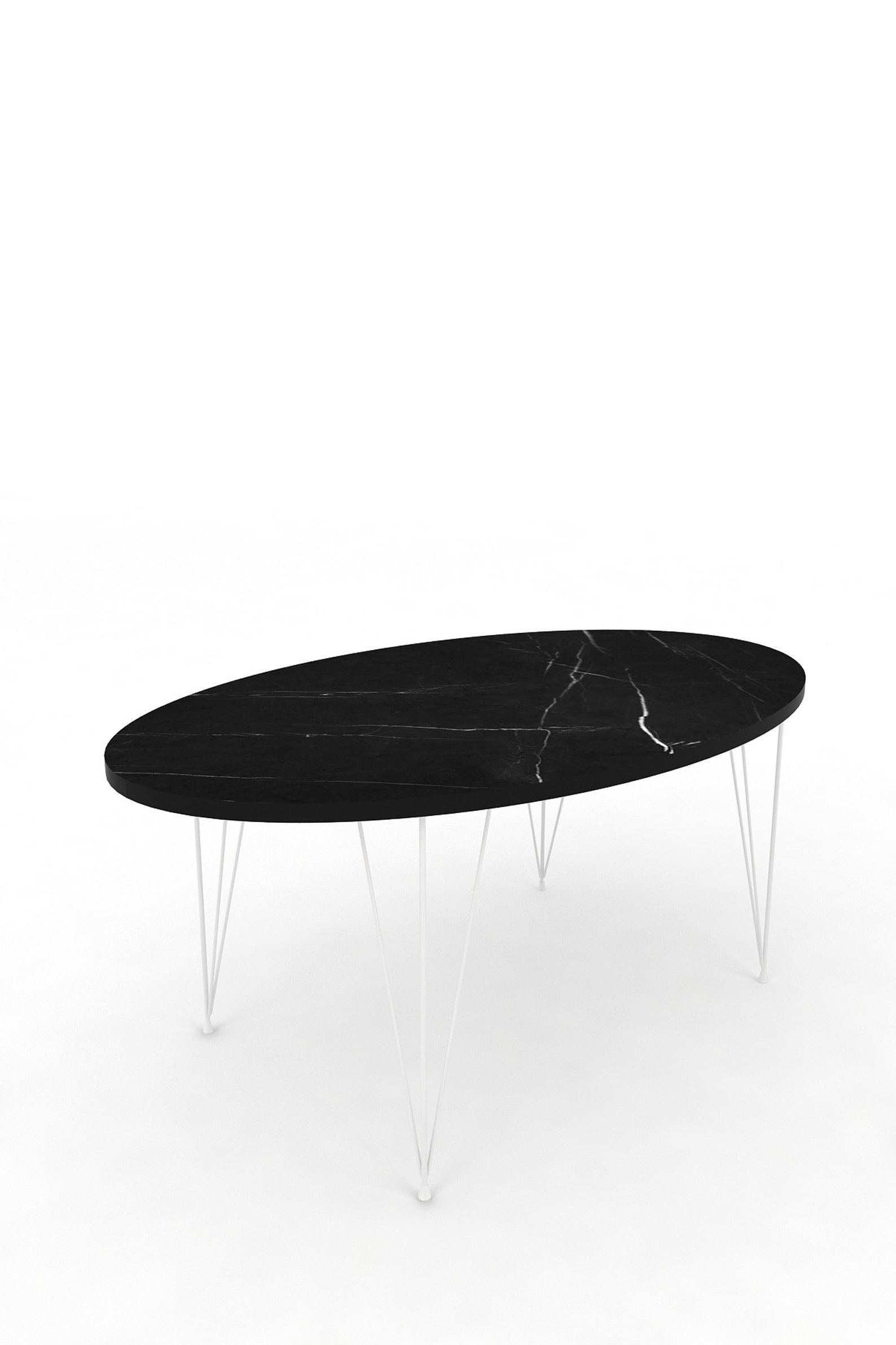Simple and Sleek Oval Coffee Table Black White Faux Marble Etsy