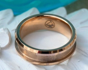 Rose Gold Tungsten Inlay Ring Blank.  8mm wide with 4mm channel.