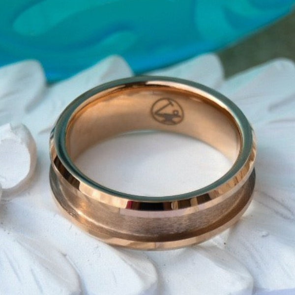 Rose Gold Tungsten Inlay Ring Blank.  8mm wide with 4mm channel.