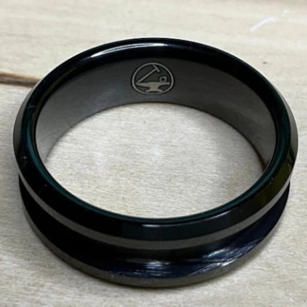 Black Tungsten Inlay Ring Blank.  8mm wide with 4mm channel.