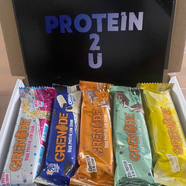 5 mixed grenade protein bars gift box.  Fits in a letterbox