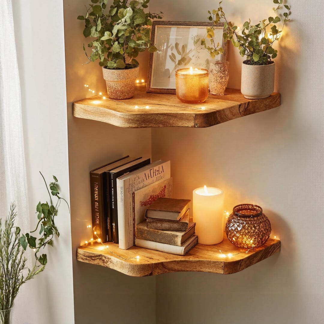 Floating Corner Shelf for Kitchen Living Room, Vintage Floating Shelf ...