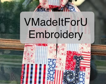Embroidered Patchwork USA Wreath Sash: Patriotic July 4th Door Decor