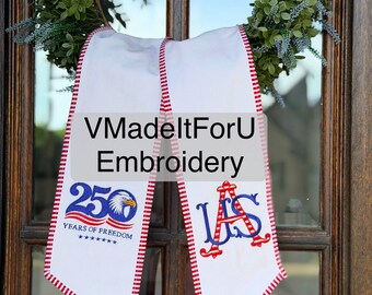 Embroidered Wreath Sash: America 250 Years Eagle, Patriotic Door Decor, July 4th Bow Accents
