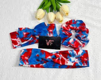 Patriotic Tie Dye Headband: Stretchy Twisted Knot Turban