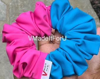 Pink & Blue Swim Scrunchie: XL Chlorine-Resistant Hair Tie