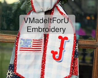 Embroidered USA Flag Hydrangea Wreath Sash: Patriotic Door Decor, July 4th Accent