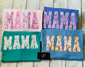 Embroidered Floral MAMA Shirt, Personalized Mother's Day Gift