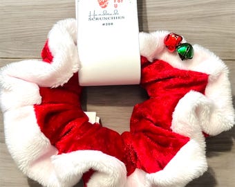 Christmas Red Velvet Scrunchie: Jingle Bells Holiday Hair Tie