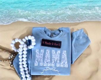 Mama Embroidered Sweatshirt: Blue Chinoiserie Floral, Custom Grandma Shirt