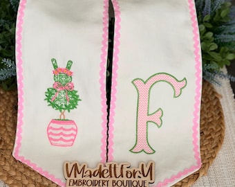 Embroidered Easter Bunny Topiary Sash: Personalized Cotton Door Decor
