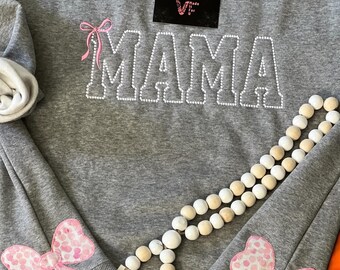 Embroidered Mama Sweatshirt: Grand Millennial Style with Side Bows