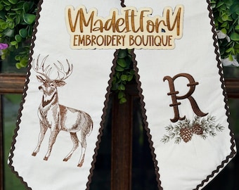 Personalized Deer buck wreath sash , Rustic Farmhouse Deer, Fall Autumn wreath scarf, Hunting season decor,