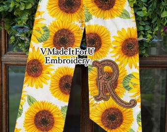Sunflower monogram wreath sash, Personalized Autumn wreath scarf, Summer season decor, wreath Bow Accents , Front door wreath fall