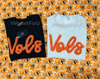 VOLS Chenille yarn embroidered sweatshirt , University of Tennessee Sweatshirt , TN Vols College football ,  Tennessee volunteers souvenirs