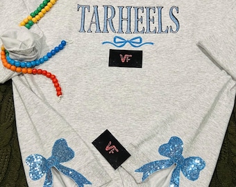 Carolina Tarheels Sweatshirt: Embroidered UNC Appliqué Side Bow