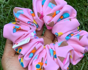 Pink Ice Cream XL Swim Scrunchie: Chlorine Resistant Hair Tie