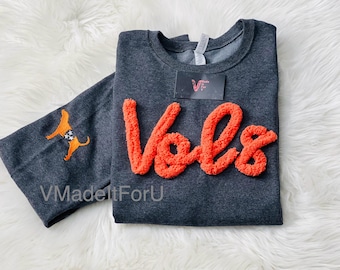 Chenille Embroidered Tennessee Vols Sweatshirt: College Football Crewneck, TN Vols Smokey sweater