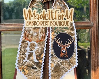 Custom Camo Deer wreath sash , Rustic Farmhouse Deer buck head decor , Fall Autumn wreath scarf,  cozy cabin vibe, Hunting season decor