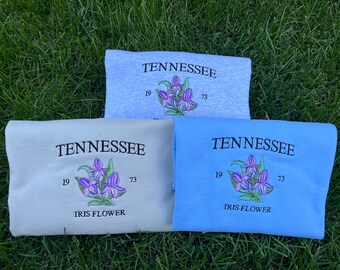 Embroidered Tennessee Iris Flower Sweatshirt: Nashville Souvenir