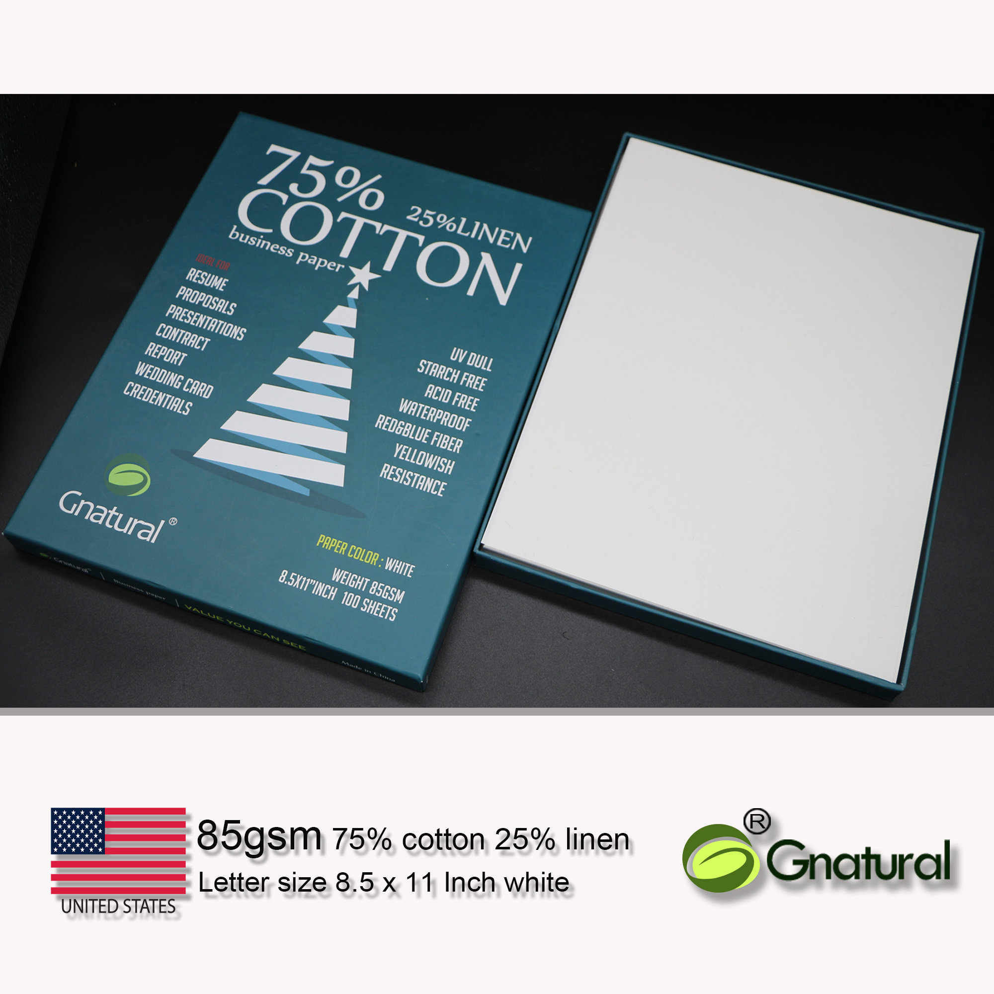 US 85GSM 75/25 Cotton Linen Paper,inkjet Printing Paper,white