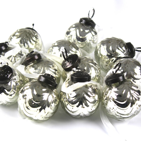 2'' silver color mercury glass ornaments. set of 12