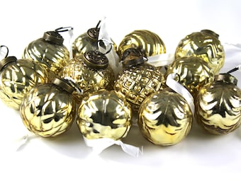 2'' gold mix pattern color mercury glass ornaments. set of 12