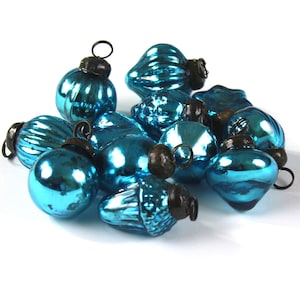 Mini Turquoise color mercury finish glass ornaments - size 1.5 inch - sets of 12