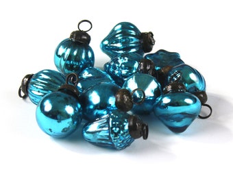 Mini Turquoise color mercury finish glass ornaments - size 1.5 inch - sets of 12